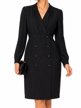 GHOST Black Double-Breasted Long Sleeve Midi Dress Medium